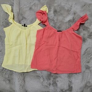 Nwot Drew Yellow And Coral Cotton Tank Tops